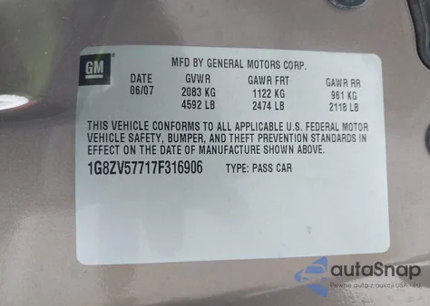 2007 Saturn Aura Xr из США, поврежденный, VIN 1G8ZV57717F316906